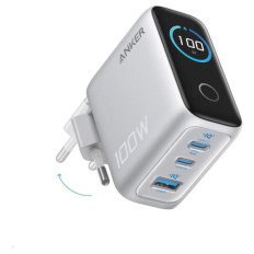 Anker 100W GaN Smart Display 3-portni polnilec, srebrn