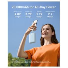 Anker Zolo Powerbank 20000 mAh, 30W z vgrajenima kabloma USB-C + Lightning, moder
