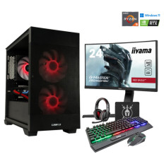 Gaming komplet Računalnik MEGA S7X R5-5500/RTX5050/16GB/1TB/750W/Win11Home/črna RGB + Estetski napajalni kabli (Rdeča / črna )