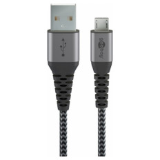 GOOBAY micro USB na USB-A 2.0 0,5m priključni kabel s kovinskimi vtiči vesoljsko siva/srebrna