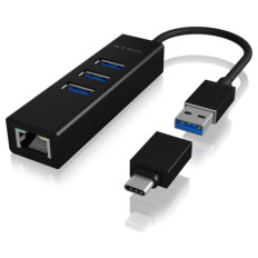 IcyBox  IB-HUB1419-LAN USB-A/C mrežna kartica in 4-portni HUB