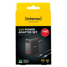 Intenso 140W GaN napajalnik s priključkom 3xUSB-C in 1xUSB-A ter priloženim 2M 200W USB-C kablom