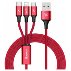 Kabel BASEUS 3v1 USB Rapid rdeč, 3A, 1.2M