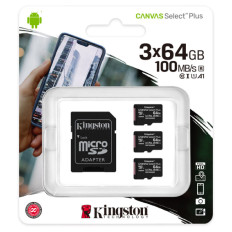 KINGSTON Canvas Select Plus microSD 3x64GB Class10 UHS-I adapter (SDCS2/64GB-3P1A) spominska kartica in adapter