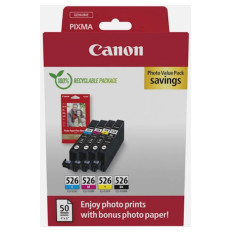 KOMPLET CANON CLI-526 CYAN, MAGENTA, RUMENA, ČRNA IN FOTO PAPIR PP-201