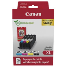 KOMPLET CANON CLI-551 CYAN XL, MAGENTA XL, RUMENA XL, ČRNA XL IN FOTO PAPIR PP-201