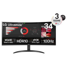 Monitor LG 34" 34WR50QK-B UltraWide ukrivljen, VA, 3440x1440, 2x HDMI, DP