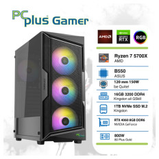 PCPLUS Gamer Ryzen 7 5700X 16GB 1TB NVMe SSD GeForce RTX 4060 8GB RGB gaming namizni računalnik