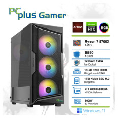 PCPLUS Gamer Ryzen 7 5700X 16GB 1TB NVMe SSD GeForce RTX 4060 8GB RGB Windows 11 Home gaming namizni računalnik