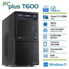 PCPLUS T600 i7-11700K 16GB 512 NVMe SSD 1TB HDD Nvidia T400 4GB GDDR6 Windows 11 Pro tipkovnica miška namizni računalnik