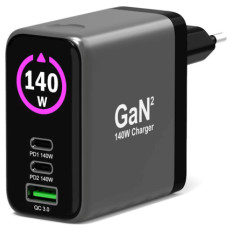 Polnilnik GAN PORT usb-C in Usb-A 140 W2, OLED z