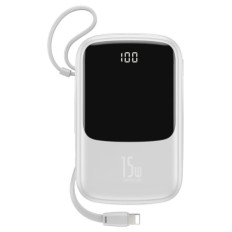Prenosna baterija Baseus Qpow z Lightning kablom 10.000 mAh 15W 2x USB-A 1x USB-C - bela