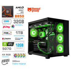 Računalnik MEGA MT S5 R7-7700/RTX5070/32GB-DDR5/1TB-4.0/750W/Brez OS/črna RGB + Estetski napajalni kabli [Zelena / Črna)