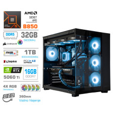 Računalnik MEGA MT S5 Ryzen 5 9600X/RTX5060Ti-16GB/32GB-DDR5/1TB-4.0/750W/Brez OS/črna RGB + Estetski napajalni kabli [Svetlo modra / Črna)