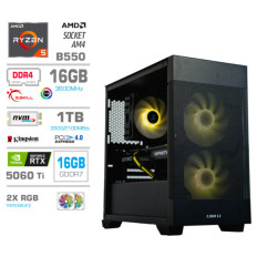 Računalnik MEGA MT S7X R5-5600X/RTX5060Ti-16GB/16GB/1TB-4.0/750W/Brez OS/črna RGB + Estetski napajalni kabli [Rumena / Črna]