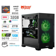 Računalnik MEGA MT S7X R7-5800X/RTX5070/32GB/2TB-4.0/750W/Brez OS/črna RGB + Estetski napajalni kabli [Zelena / Črna]