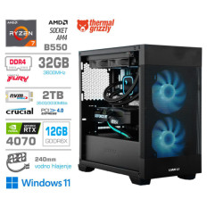 Računalnik MEGA MT S7X R7-5800X/RTX4070/32GB/2TB-4.0/750W/Win11Home/črna RGB + Estetski napajalni kabli [Svetlo modra / Črna]