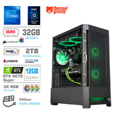 Računalnik MEGA MT S8 i7-12700K/RTX4070 Super/32GB/2TB-4.0/750W/Brez OS/črna RGB + Estetski napajalni kabli [Zelena / Črna]