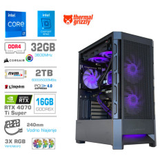 Računalnik MEGA MT S8 i7-14700K/RTX4070Ti Super/32GB/2TB-4.0/750W/Brez OS/črna RGB + Estetski napajalni kabli [Vijola / Črna]