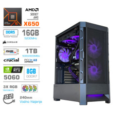 Računalnik MEGA MT S8 R5-9600X/RTX5060/16GB-DDR5/1TB/750W/Brez OS/črna RGB + Estetski napajalni kabli [Vijolična / Črna]