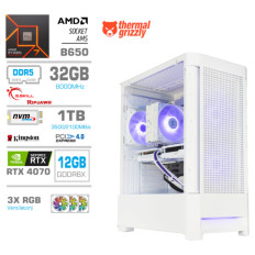 Računalnik MEGA MT S8 R7-7700X/RTX4070/32GB-DDR5/1TB-4.0/750W/Brez OS/bela RGB + Estetski napajalni kabli [Vijola / Bela]