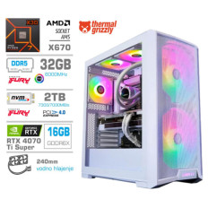 Računalnik MEGA TWR S10 R7-7800X3D/RTX4070Ti Super/32GB-DDR5/2TB-4.0/1000W/Brez OS/bela RGB