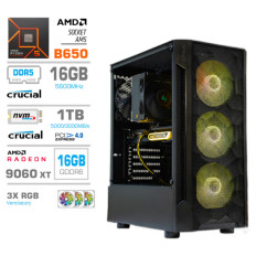 Računalnik MEGA TWR S7 R5-7600/RX9060 XT/16GB-DDR5/1TB/750W/Brez OS RGB + Estetski napajalni kabli [Rumena / Črna]
