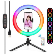 Selfie LED svetlobni obroč Puluz za pametni telefon s stojalom 26cm RGBW (PKT3082B)