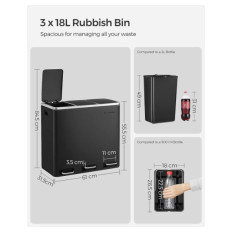 SONGMICS koš za ločevanje odpadkov 3x 18L črn, LTB54BK