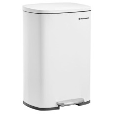 SONGMICS kovinski pedalni koš za odpadke, 50 l, z notranjim vedrom, mehkim zapiranjem, bele barve