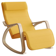 SONGMICS pomirjujoč leseni gugalni stol z nastavljivim podnožjem rumen