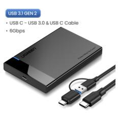 Ugreen ohišje za 2,5 trdi disk USB 3.1 s kablom 2 v 1 USB-A/USB-C v USB-C