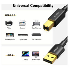 Ugreen tiskalniški kabel USB 2.0 - USB A v USB B združljiv s HP, Canon, Epson, Lexmark, Dell, Brothe