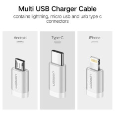 Ugreen USB 2.0 na Micro USB+Lightning+Type C (3 v 1) podatkovni kabel pleten 1,5m