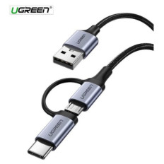 Ugreen USB-A na Micro USB + USB-C kabel pleten 1m 